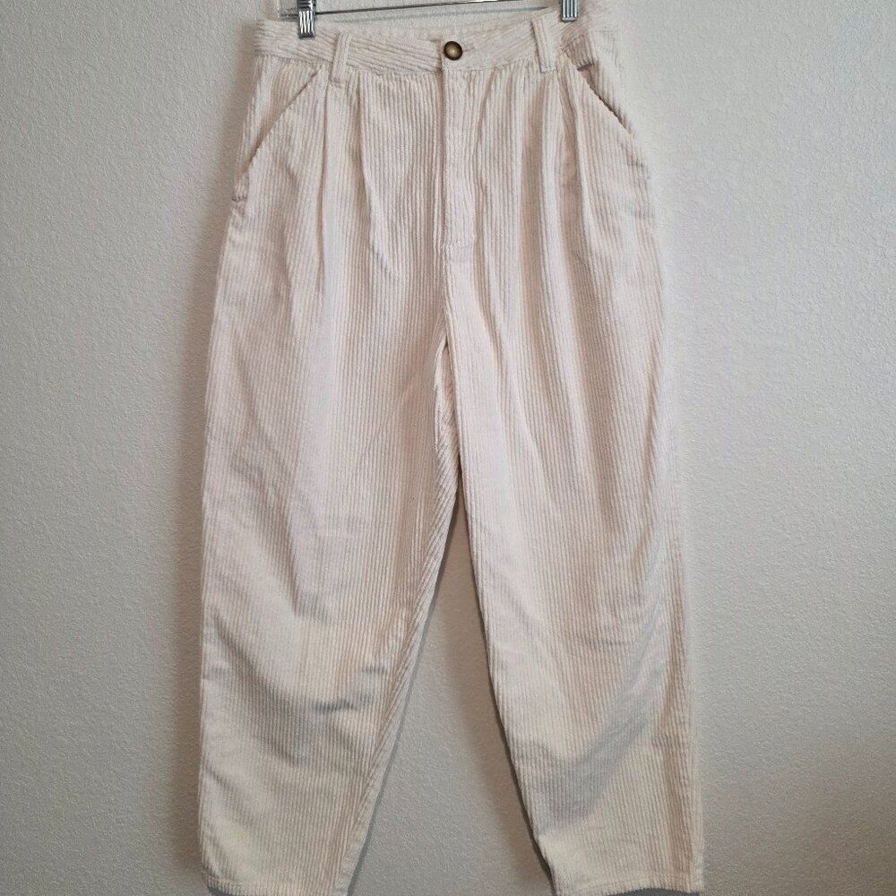 FREE PEOPLE High Rise Tapered Leg Corduroy Pleated Trouser Pants Sz 10 - Picture 2 of 4